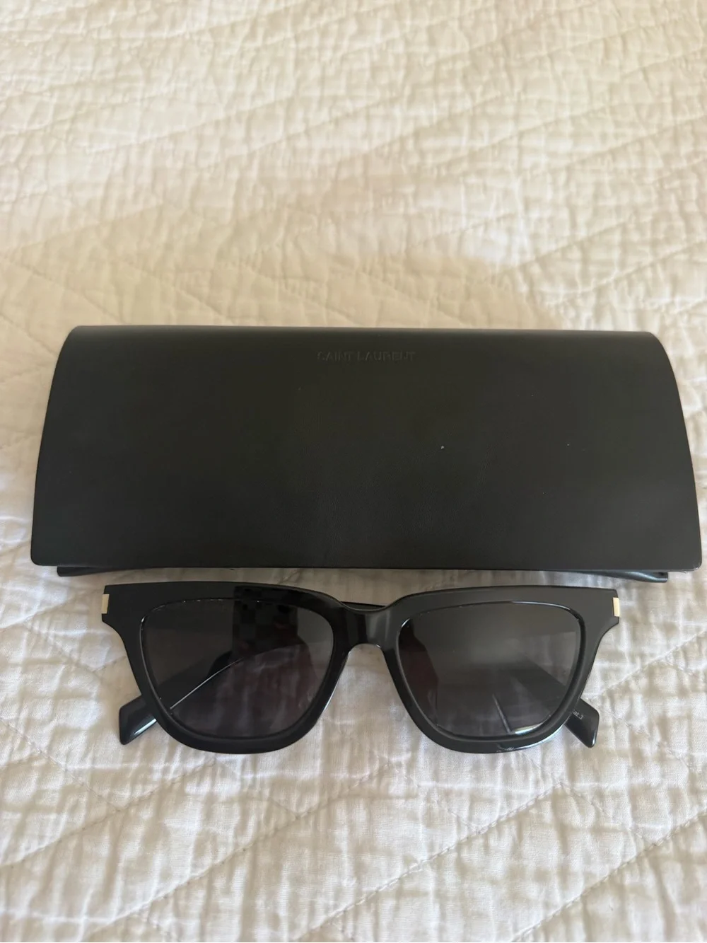 Saint Laurent Black Oversized Square Sunglasses with Gold Accents